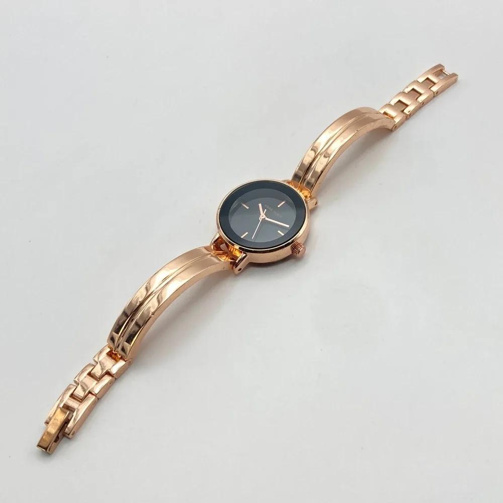 Anne Klein Women's Watch Rose Gold Tone 27mm Black Dial New Battery 6.25